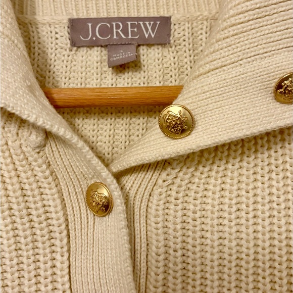 J. Crew Cream Cotton Sweater with Gold Buttons - Picture 3 of 4